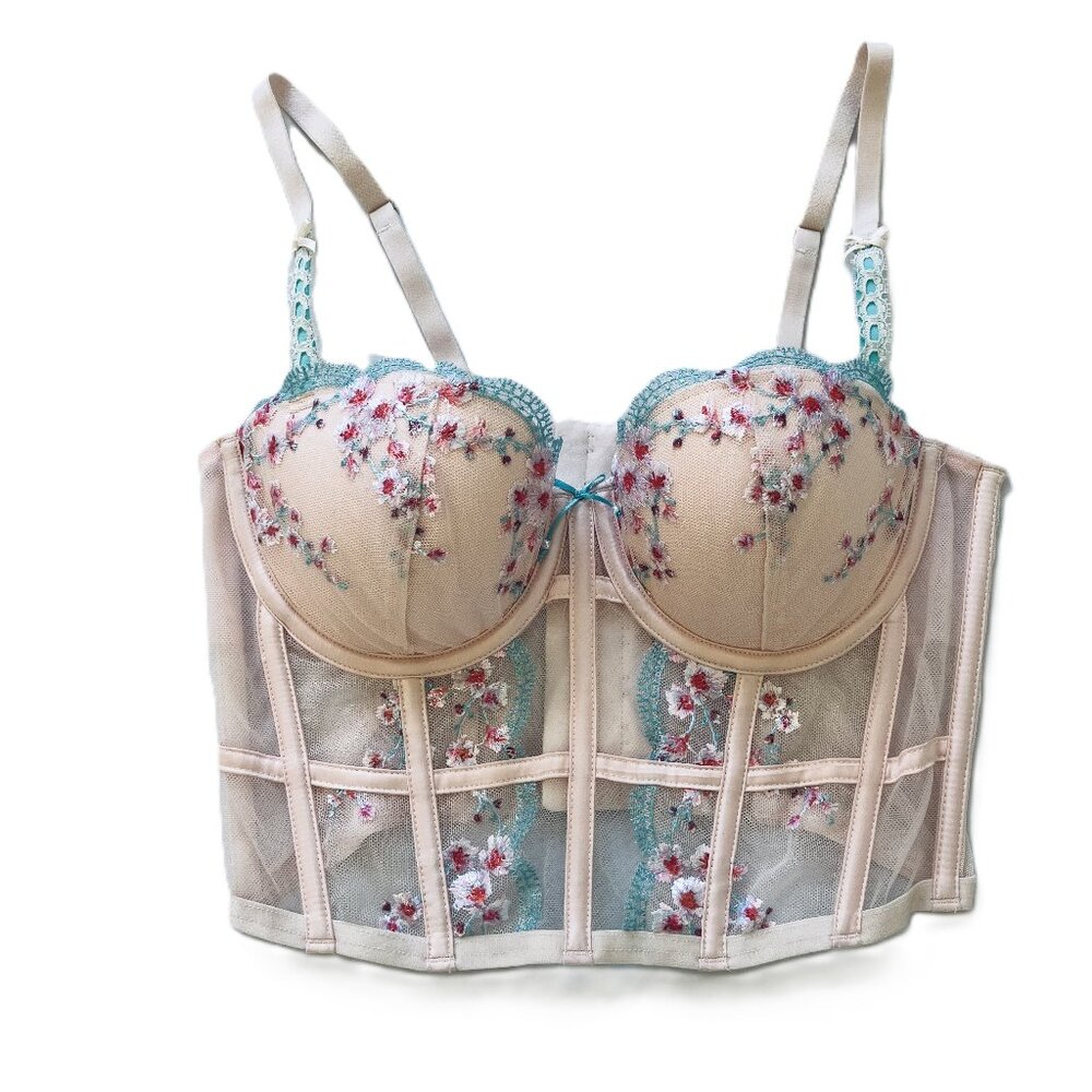 Victoria's Secret Dream Angels Corset Bra Bustier Top Pink Cherry Blossom Small